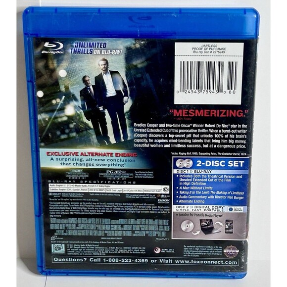 Limitless Unrated Extended Cut, Blu-ray.  Pre-Owned. Digital Copy Not Included. - Picture 2 of 3